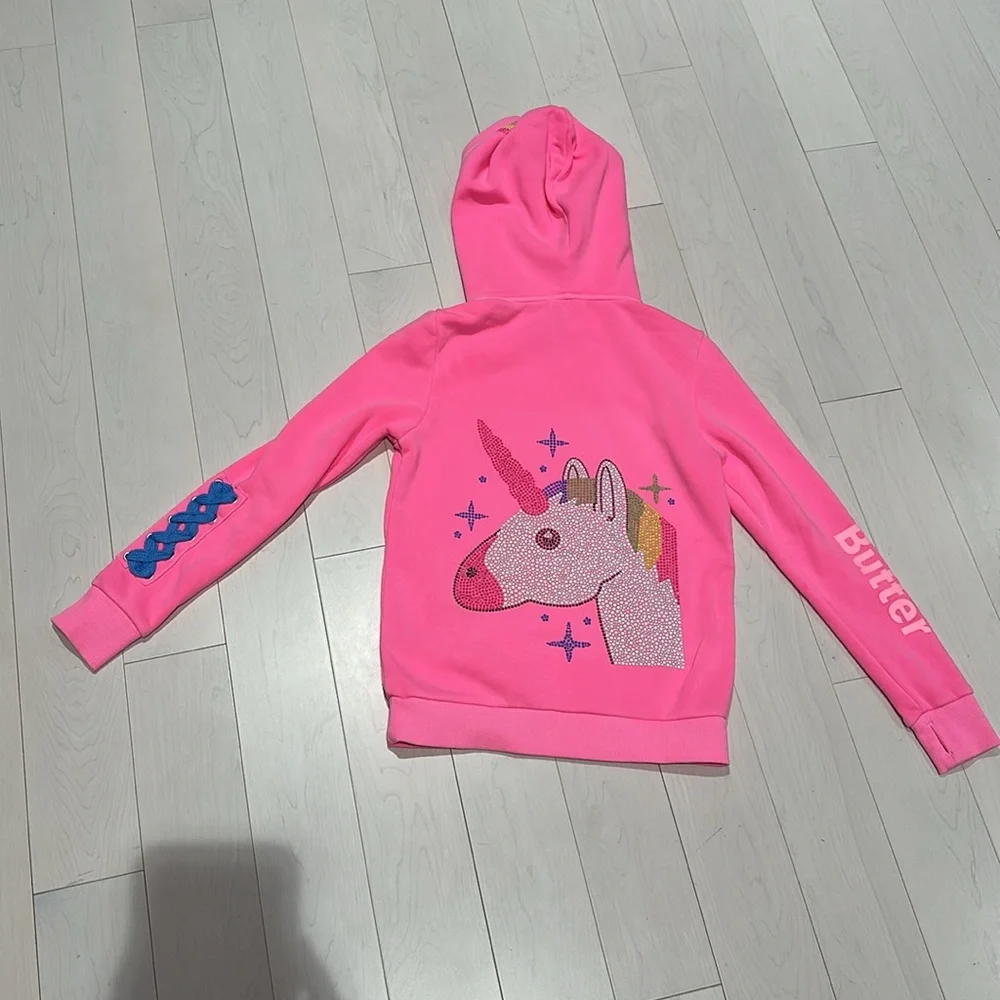 Worn once! Butter Pink Unicorn Rainbow hoodie  Hoodie / size L